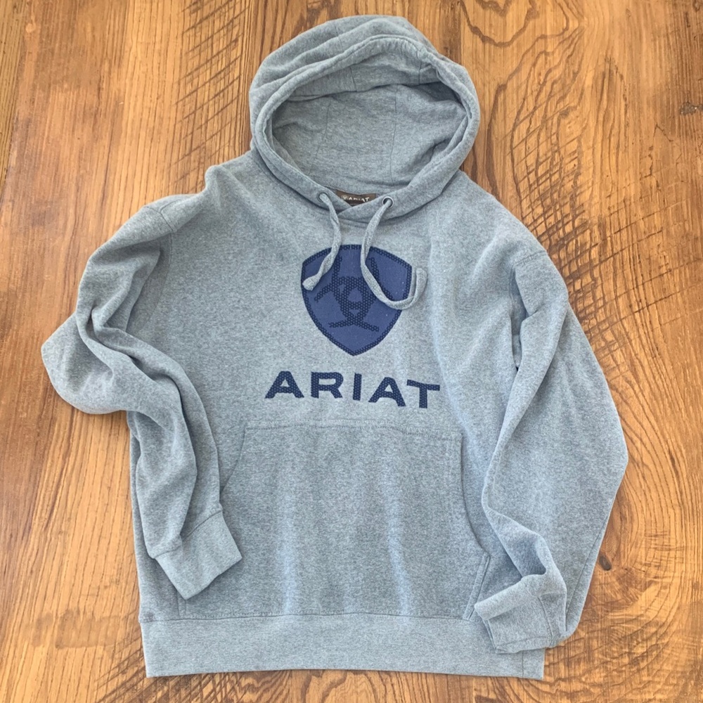 Ariat Men's Gray and Blue Logo Hoodie